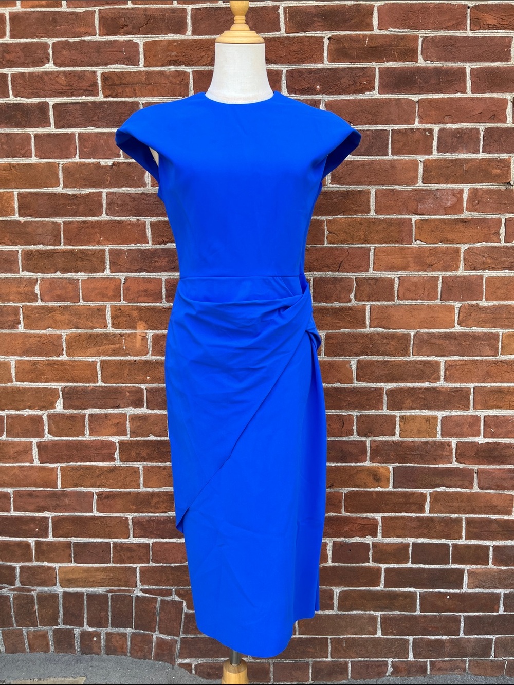 Greta Constantine Cap-Sleeve Cobalt Midi Sheath Dress